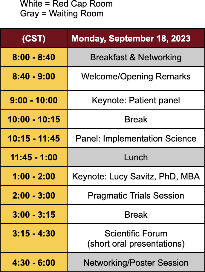 Table of conference agenda. Click on the link "More details" under the section "The Conference" to be taken to a web page that has a screen reader accessible version of the table.