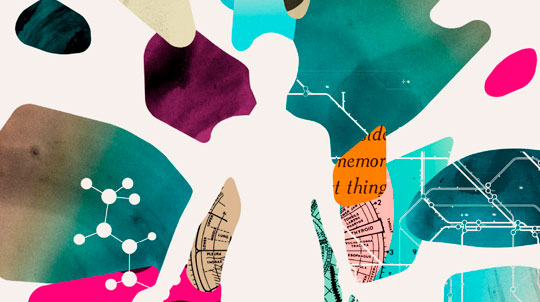Illustration of a woman's silhouette against background colors.