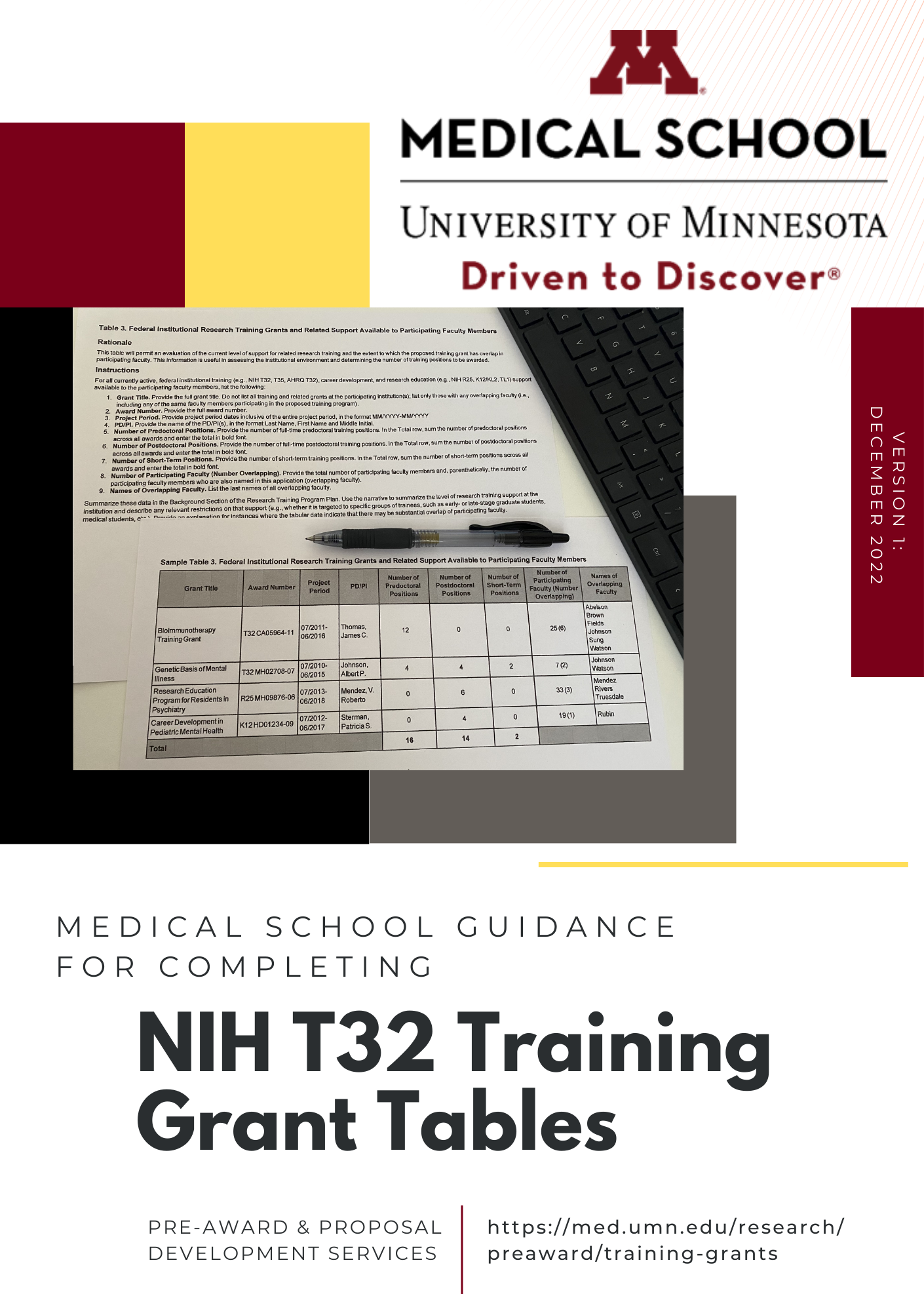 Medical School Guidance for Completing NIH T32 Training Grant Tables