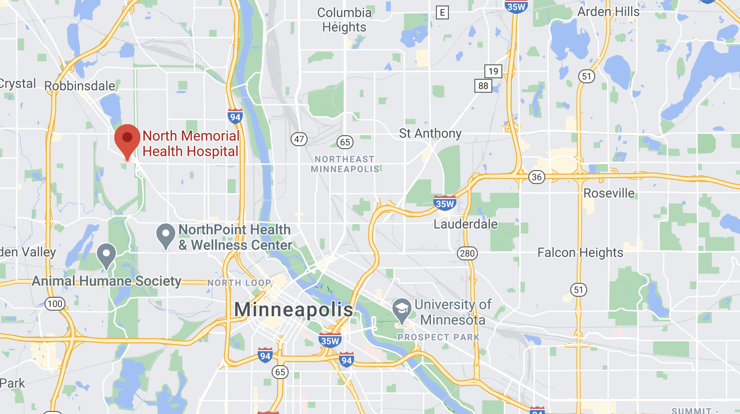 google map view of north memorial