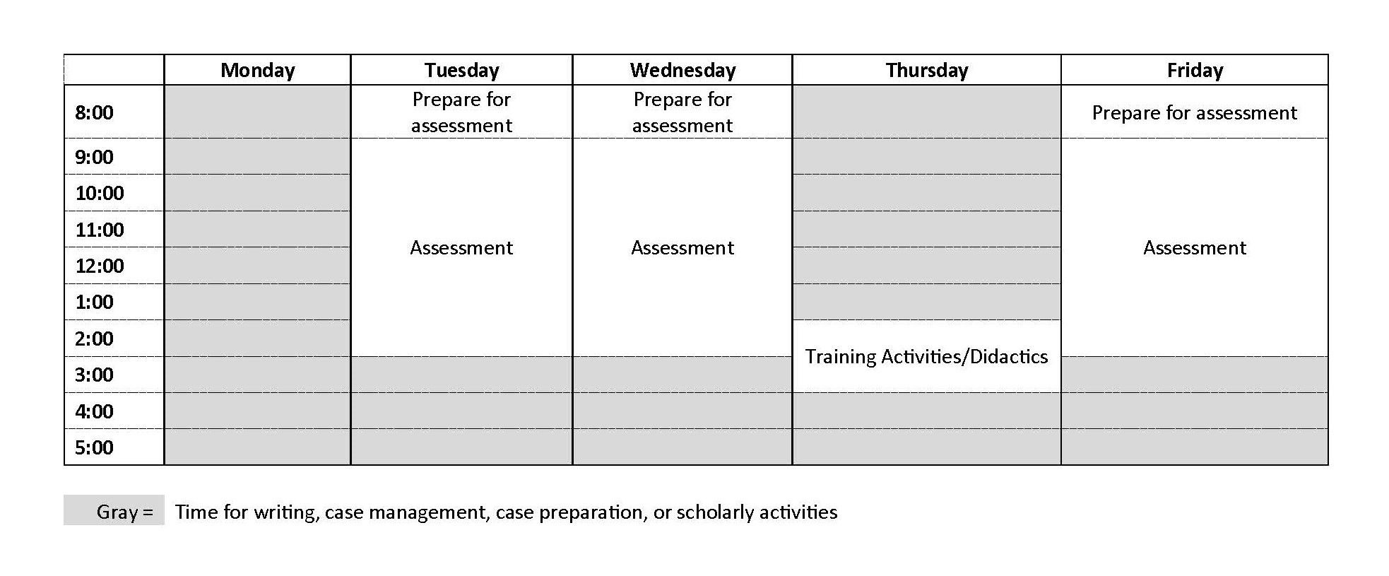 Sample schedule