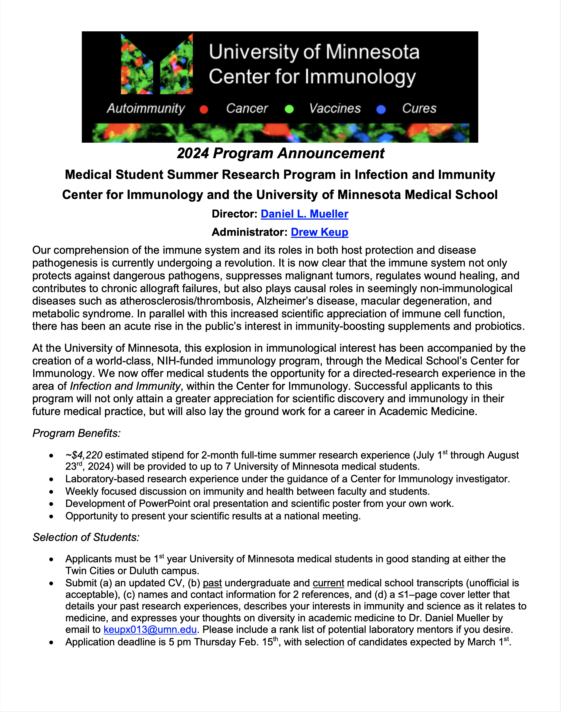 Immunology 2024 Summer Medical Student Research