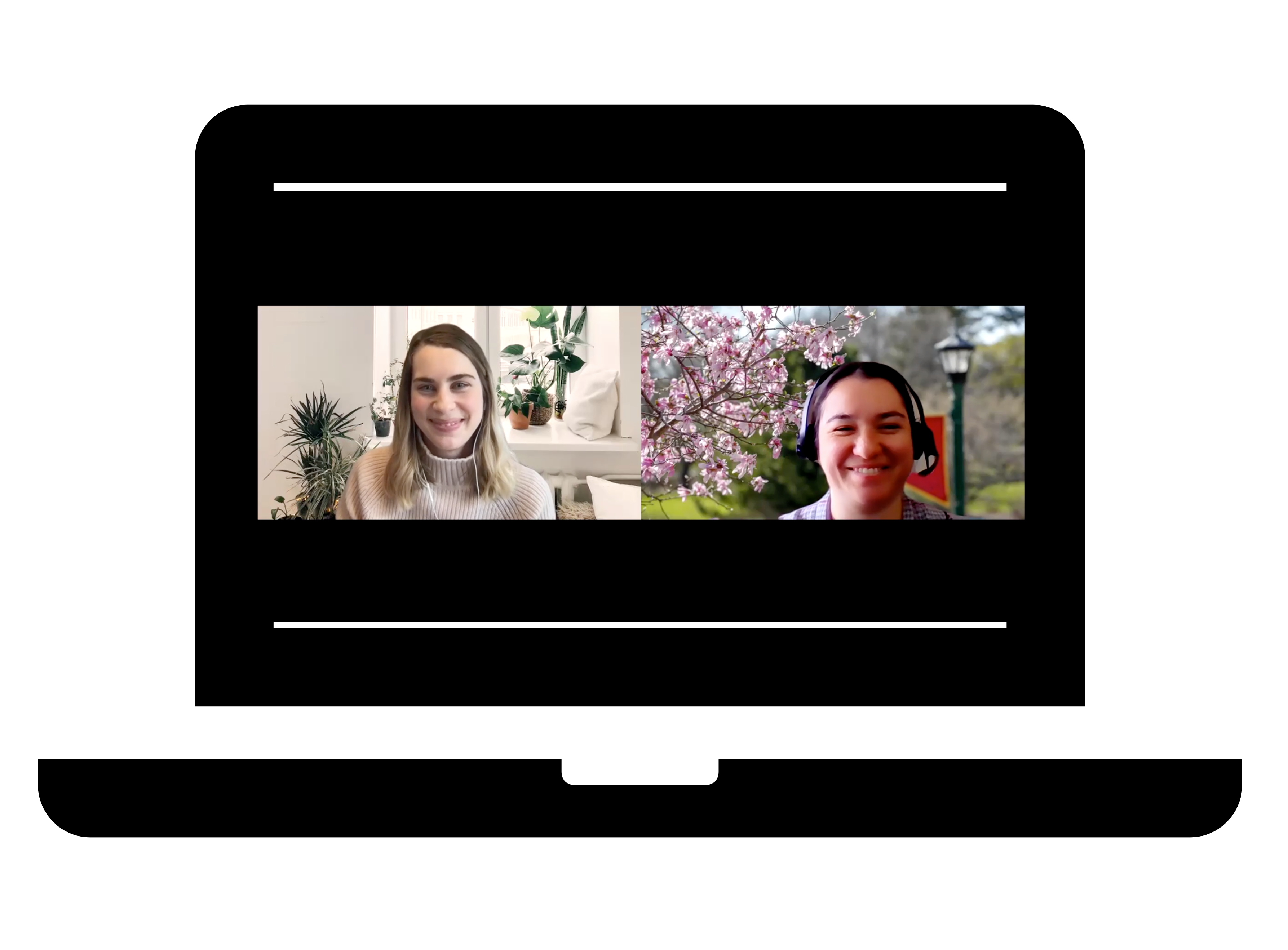 An image of a laptop showing a Zoom call with Sharolyn and Jenna