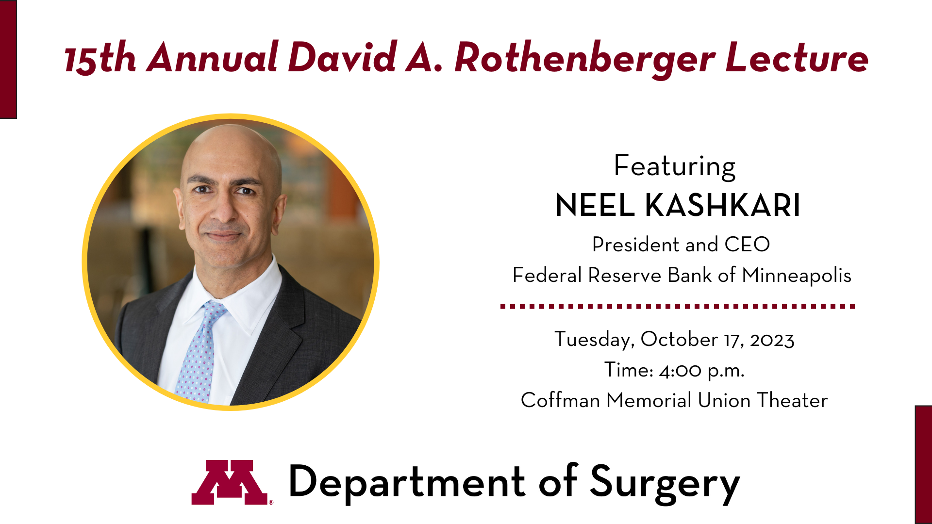 15th Annual David A. Rothenberger Lecture | Oct. 17