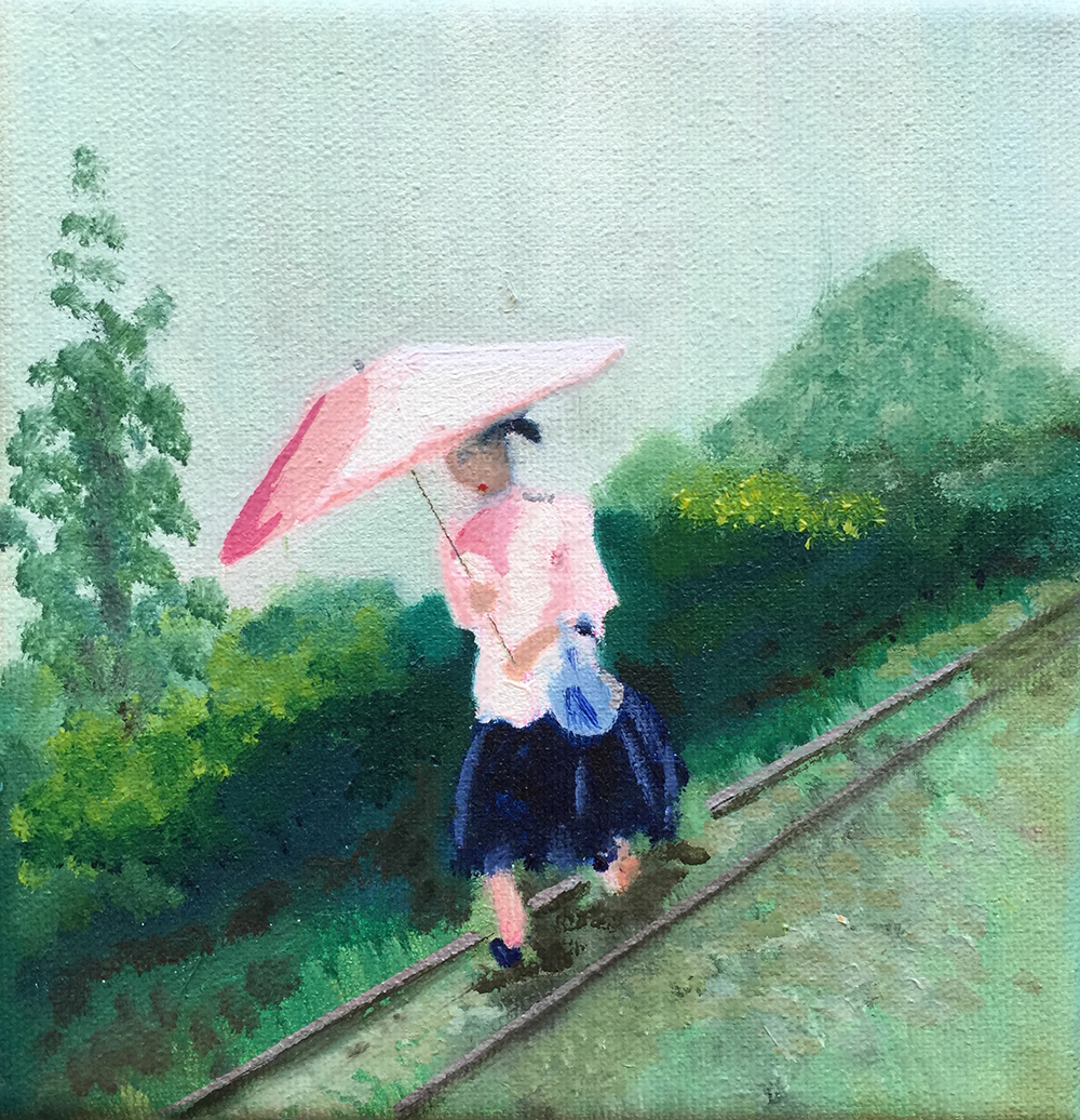 lady in rain painting