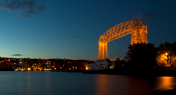 Night shot of lift bridge in Duluth MN.