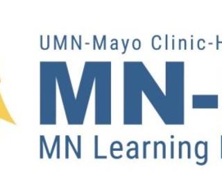 Logo of person standing in circle of arrows that point from "Research" to "Practice" next to the text "UMN - Mayo Clinic - Hennepin Healthcare MN-LHS Minnesota Learning Health System"