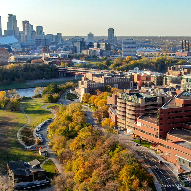 Aerial view of East bank and West bank Skyline