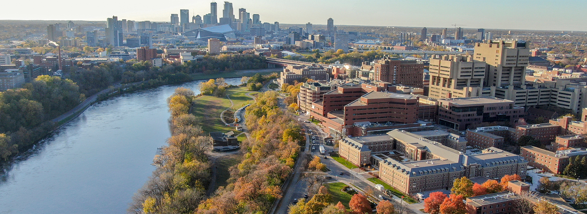 East Bank of campus in fall
