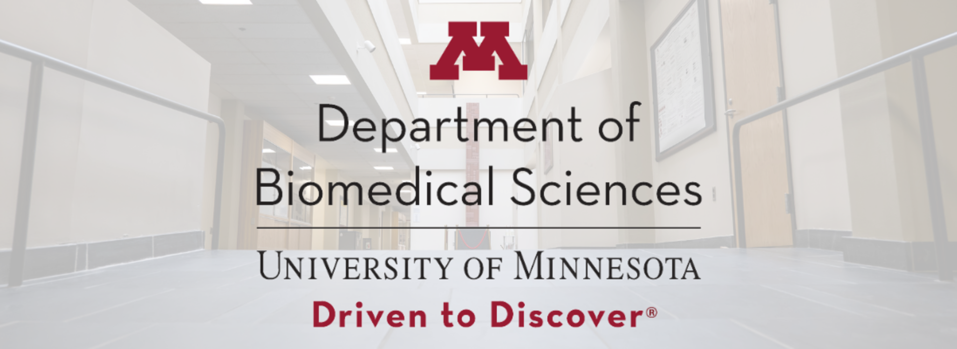 Biomedical Sciences Logo overlaid upon an image of the entrance to the medical school building