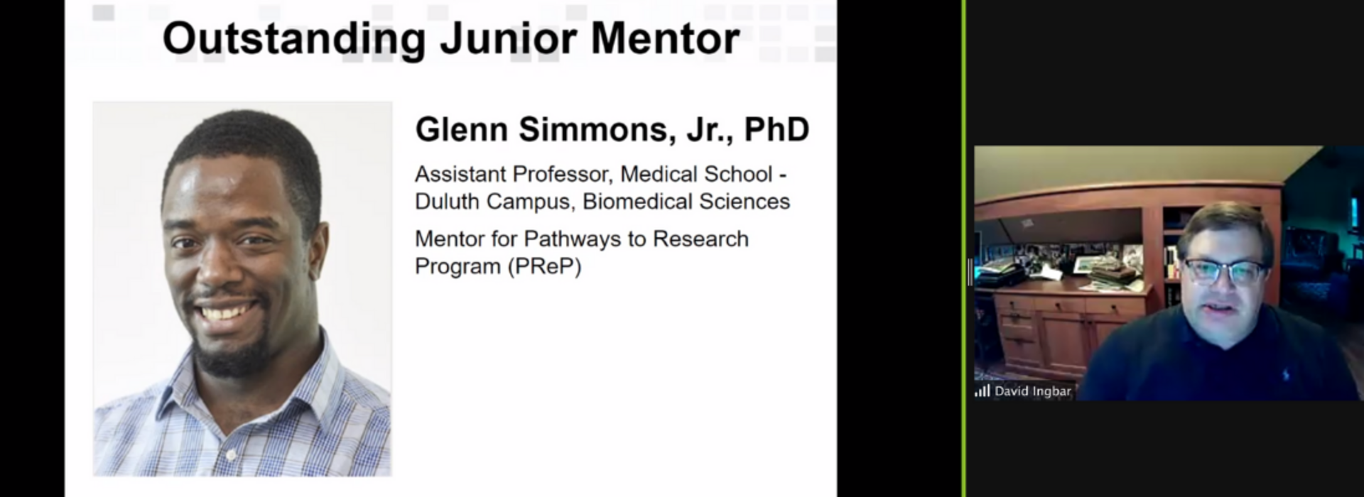Dr. Glenn Simmons Jr. Recognized as a 2020 Outstanding Junior Mentor 