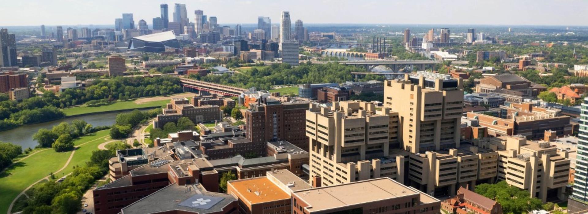 Medical School campus with Minneapolis skyline in the background. 