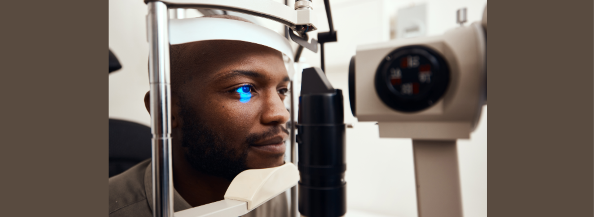 Shot of a young man getting his eyes examined with a slit lamp. Credit: Getty Images. 