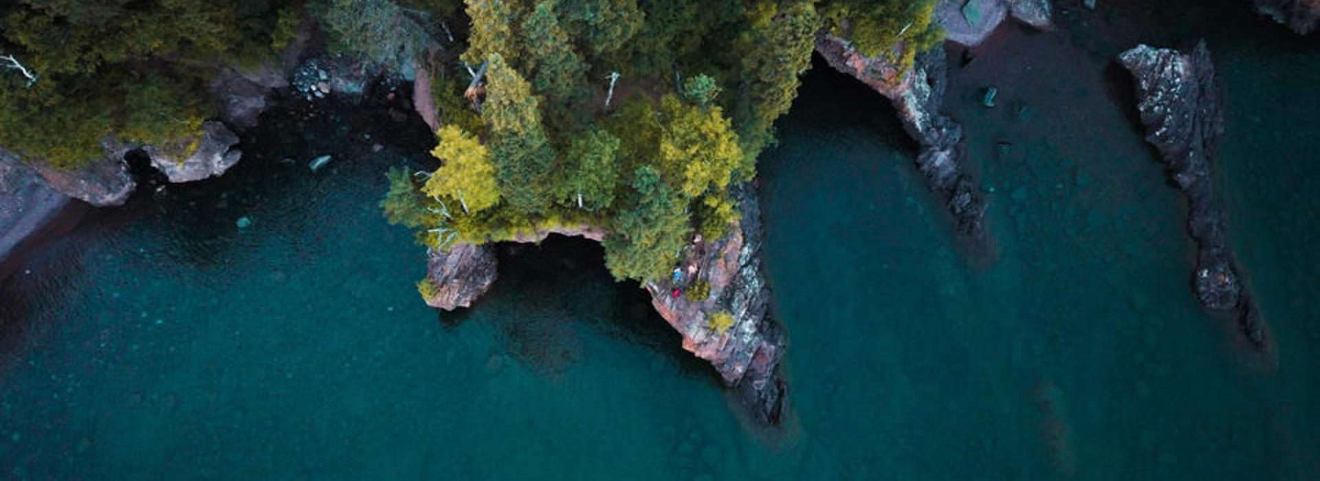 Aerial photo of beautiful seaside cliffs and inlets.