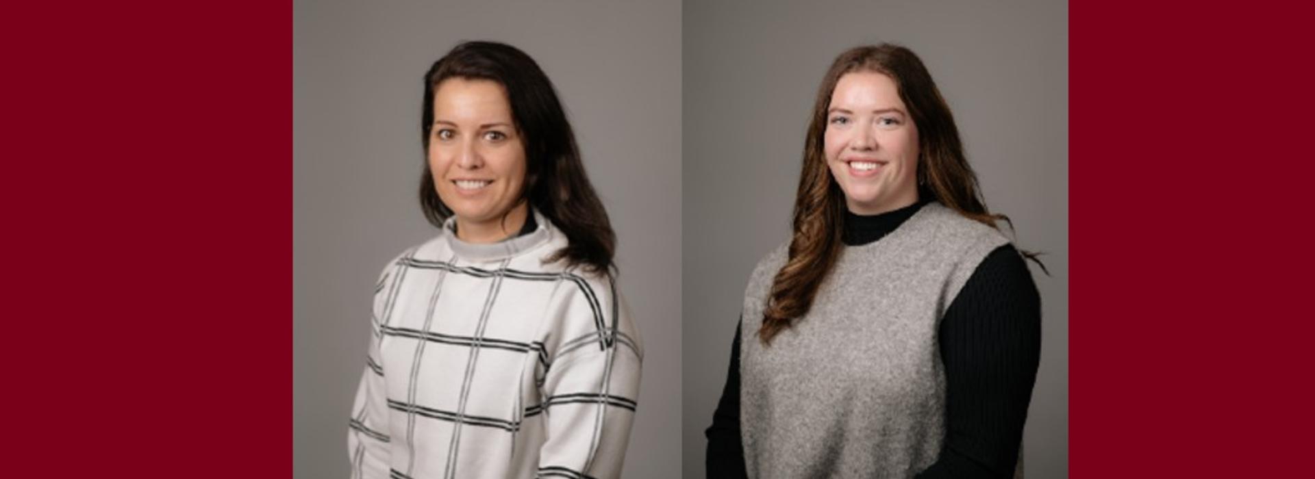 Headshots of Korbyn Dahlquist and Christina Camell in front of a maroon background
