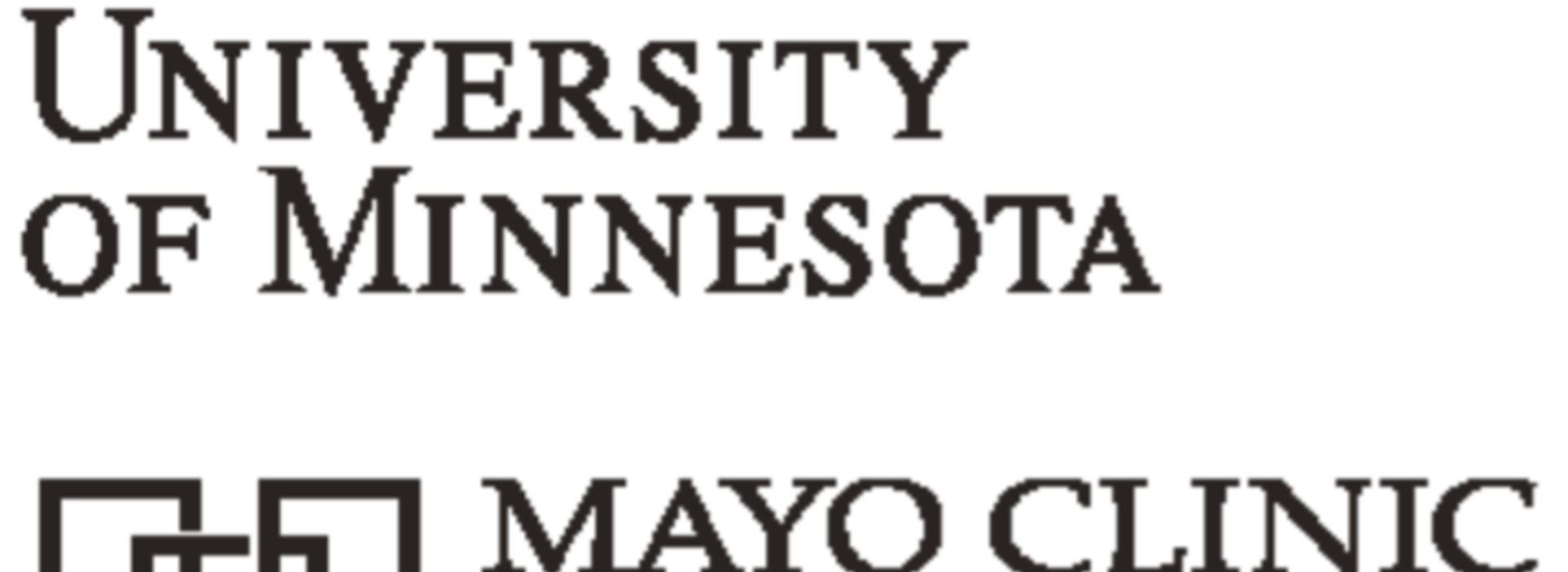 Black text that says "University of Minnesota" above text that says "Mayo Clinic" next to a shield logo