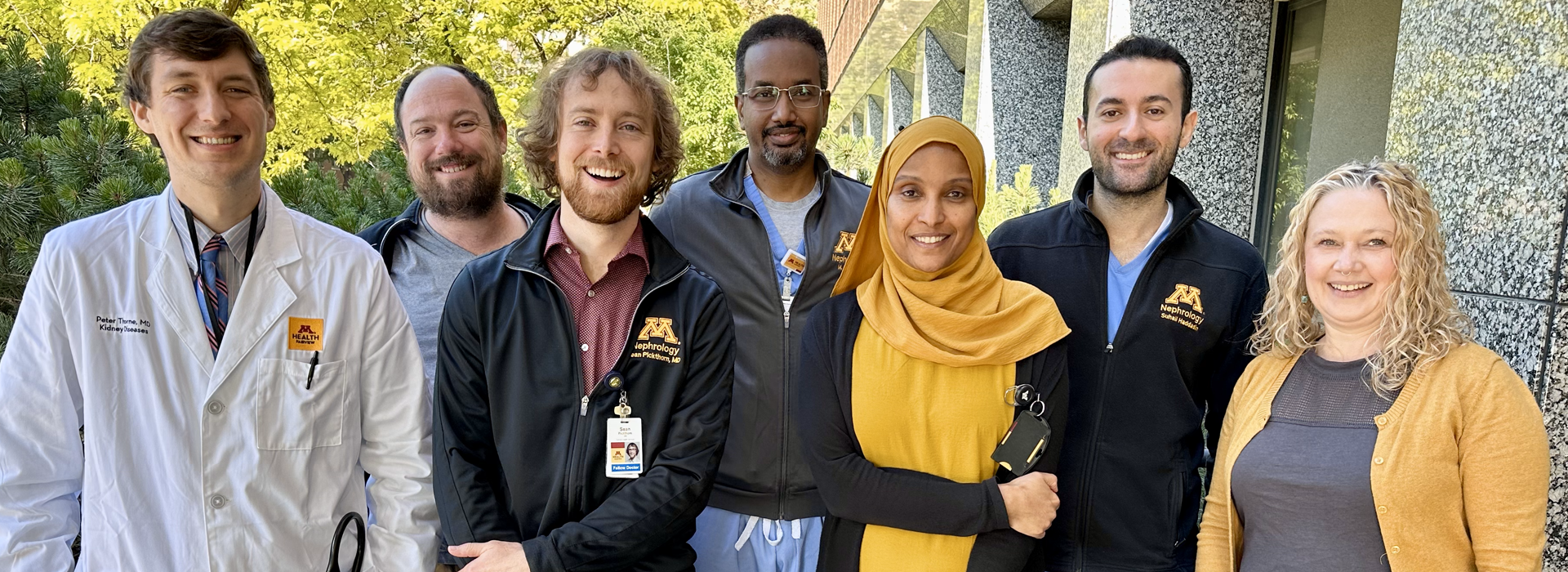 Pictured L to R:  Associate Program Director P. Thorne; Fellows A. Dayton, S. Pickthorn, M. Kassim, M. Ahmed, and S. Haddadin; and Program Director S. Elfering