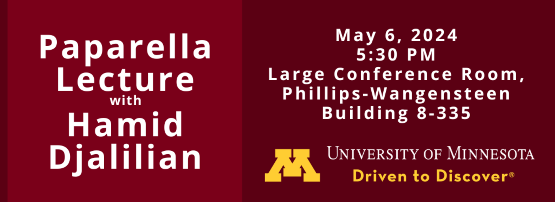 Paparella Lecture with Hamid Djalilian on May 6, 2024 at 5:30 PM
