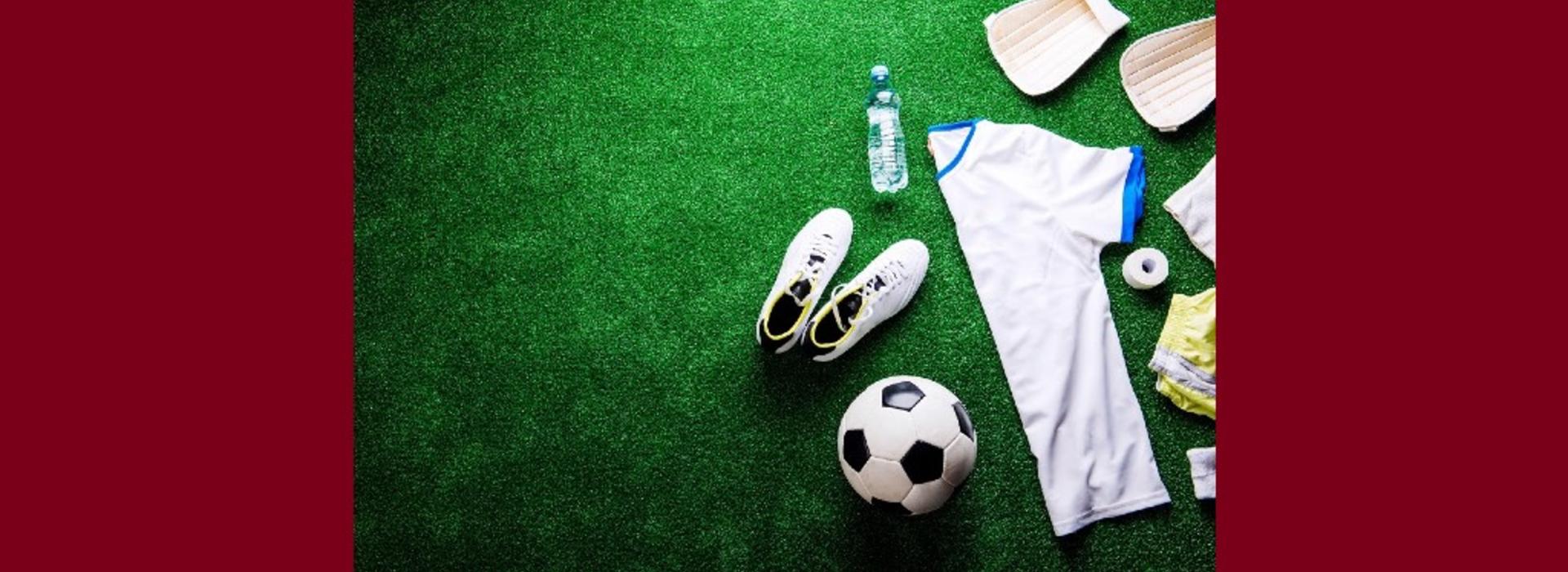 Soccer equipment on grass.