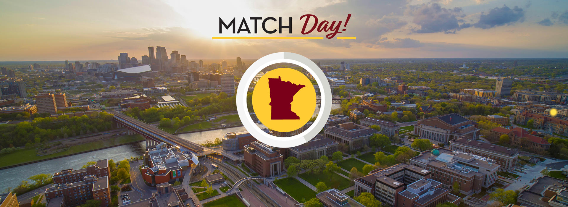 View of the U of M Twin Cities Campus with a Match Day logo overlayed.