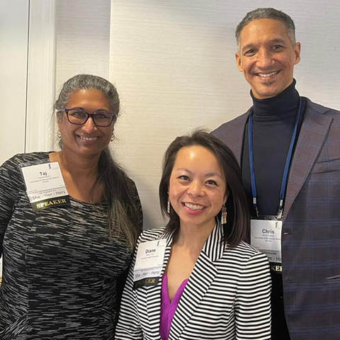 Dr. Taj Mustapha, Diane Tran and Dr. Christopher Warlick at the 2022 AAMC GDI Professional Development Conference