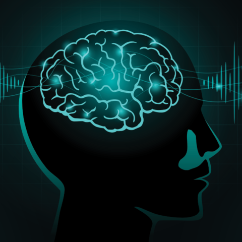 An illustration of the brain with radio waves.