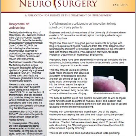 Fall 2018 cover of Inside Neurosurgery newsletter