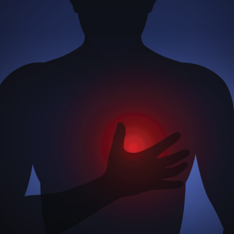 An illustration of a man holding his glowing heart.
