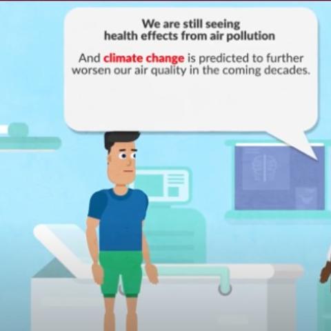 Cartoon of patient and doctor talking about the impact of air pollution on health