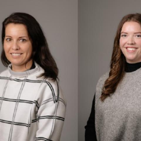 Headshots of Korbyn Dahlquist and Christina Camell in front of a maroon background