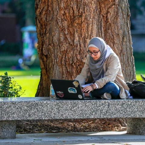 Student studying on University of Minnesota campus