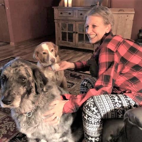 Sally Sawyer with her dogs, Kato and Karma