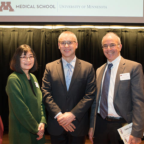 Dean Jakub Tolar with 2017 DDRL honorees Drs. Stephen Hecht and Dorothy Hatsukami